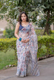 Kshitija- White Floral Kota Doria Saree