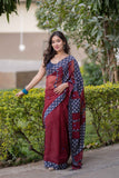 Urmila- Maroon Ajrakh Applique Saree