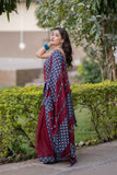 Urmila- Maroon Ajrakh Applique Saree