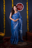 Kaanti- Blue Silver Zari Linen Saree