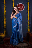 Kaanti- Blue Silver Zari Linen Saree
