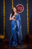Kaanti- Blue Silver Zari Linen Saree