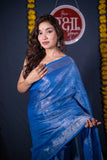 Kaanti- Blue Silver Zari Linen Saree
