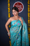 Sampanna- Blue Silk Linen Saree