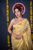 Sunahari Dhaara- Golden Zari Linen Saree