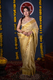 Sunahari Dhaara- Golden Zari Linen Saree