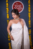 Lavanya- White Floral Silk Linen Saree