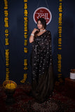 Priyadarshini- Black Floral Silk Linen Saree