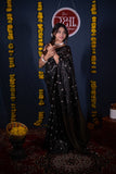 Priyadarshini- Black Floral Silk Linen Saree