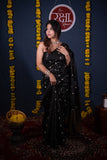 Priyadarshini- Black Floral Silk Linen Saree