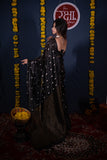 Priyadarshini- Black Floral Silk Linen Saree