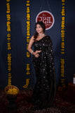 Priyadarshini- Black Floral Silk Linen Saree