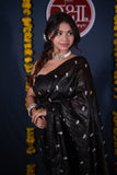 Priyadarshini- Black Floral Silk Linen Saree
