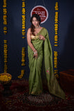 Kalyani- Green Floral Silk Linen Saree