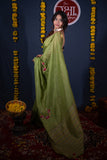 Kalyani- Green Floral Silk Linen Saree