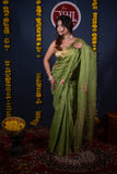 Kalyani- Green Floral Silk Linen Saree