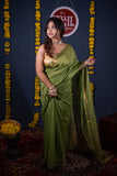 Kalyani- Green Floral Silk Linen Saree