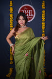 Kalyani- Green Floral Silk Linen Saree