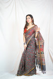 Midnight Bloom Kota Doria Saree
