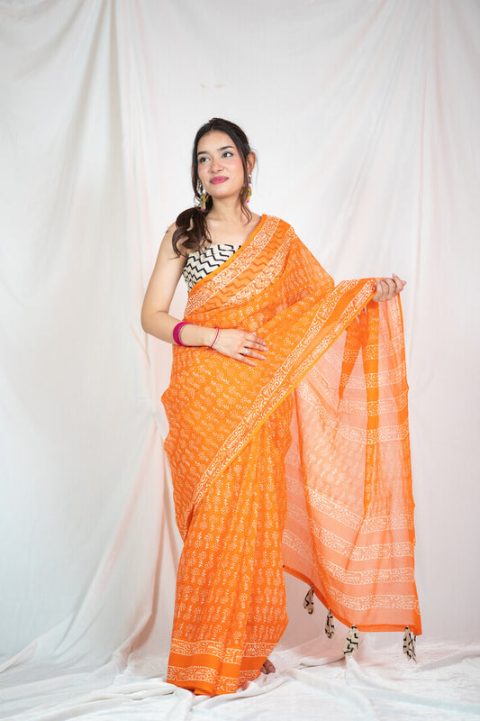Sunset Splendor - Kota Doria Saree