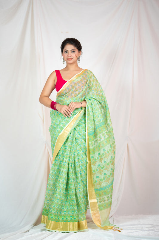 Verdant Charm -Kota Doria Cotton Saree