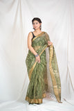 Verdant Elegance- Green Kota Doria Saree