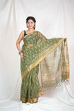 Verdant Elegance- Green Kota Doria Saree