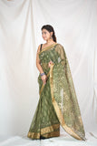 Verdant Elegance- Green Kota Doria Saree