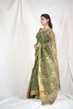 Verdant Elegance- Green Kota Doria Saree