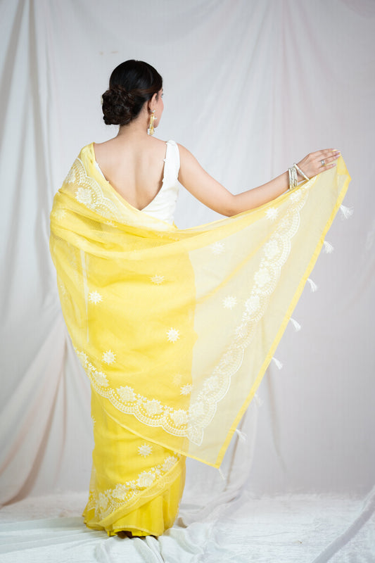 Sunny Whisper- Yellow Kota Doria Saree