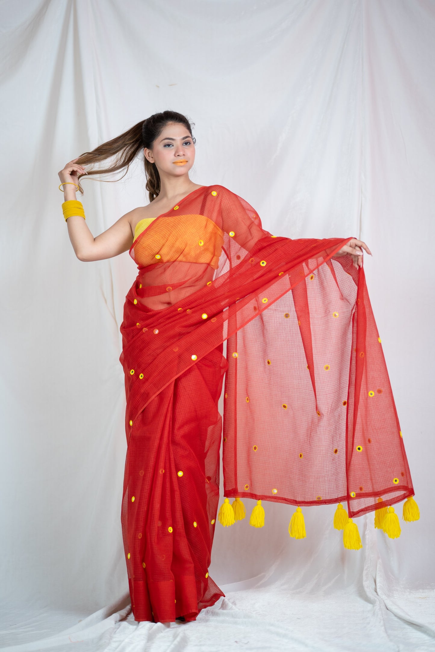 Ruby Radiance - Red Kota Doria Saree