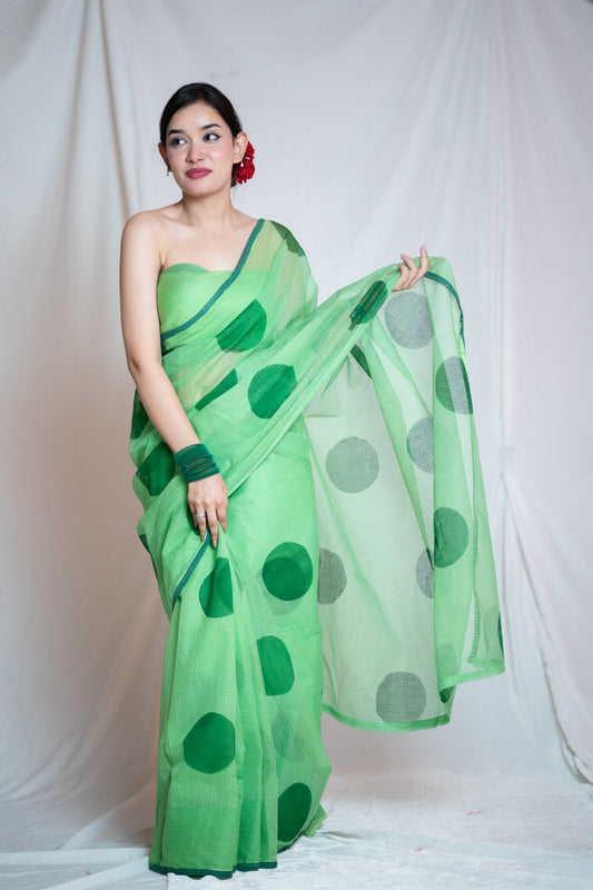Mathe Ri Bindu - Green Kota Doria Saree