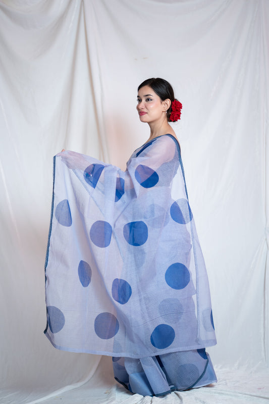 Mathe Ri Bindu- Blue Kota Doria Saree