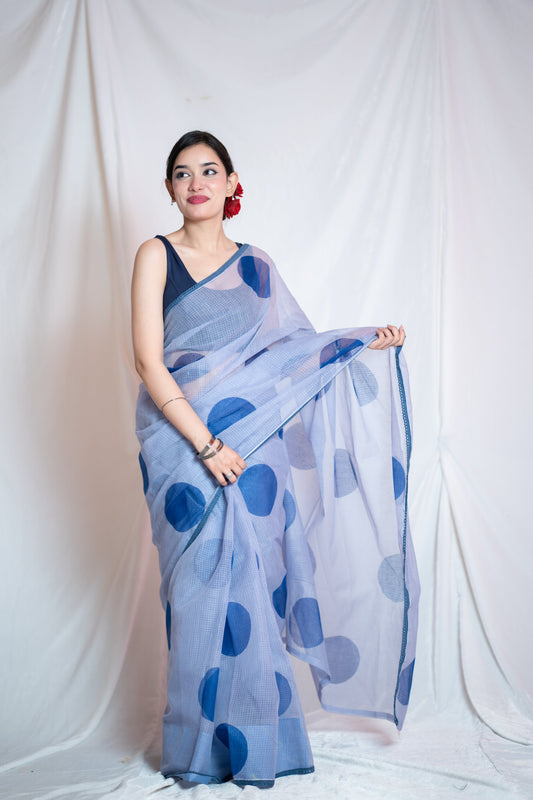 Mathe Ri Bindu- Blue Kota Doria Saree