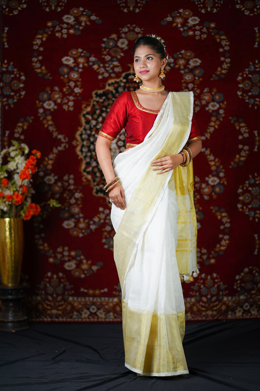 White Gold - White Linen Saree