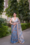Blue Bells- Blue Block Printed Saree