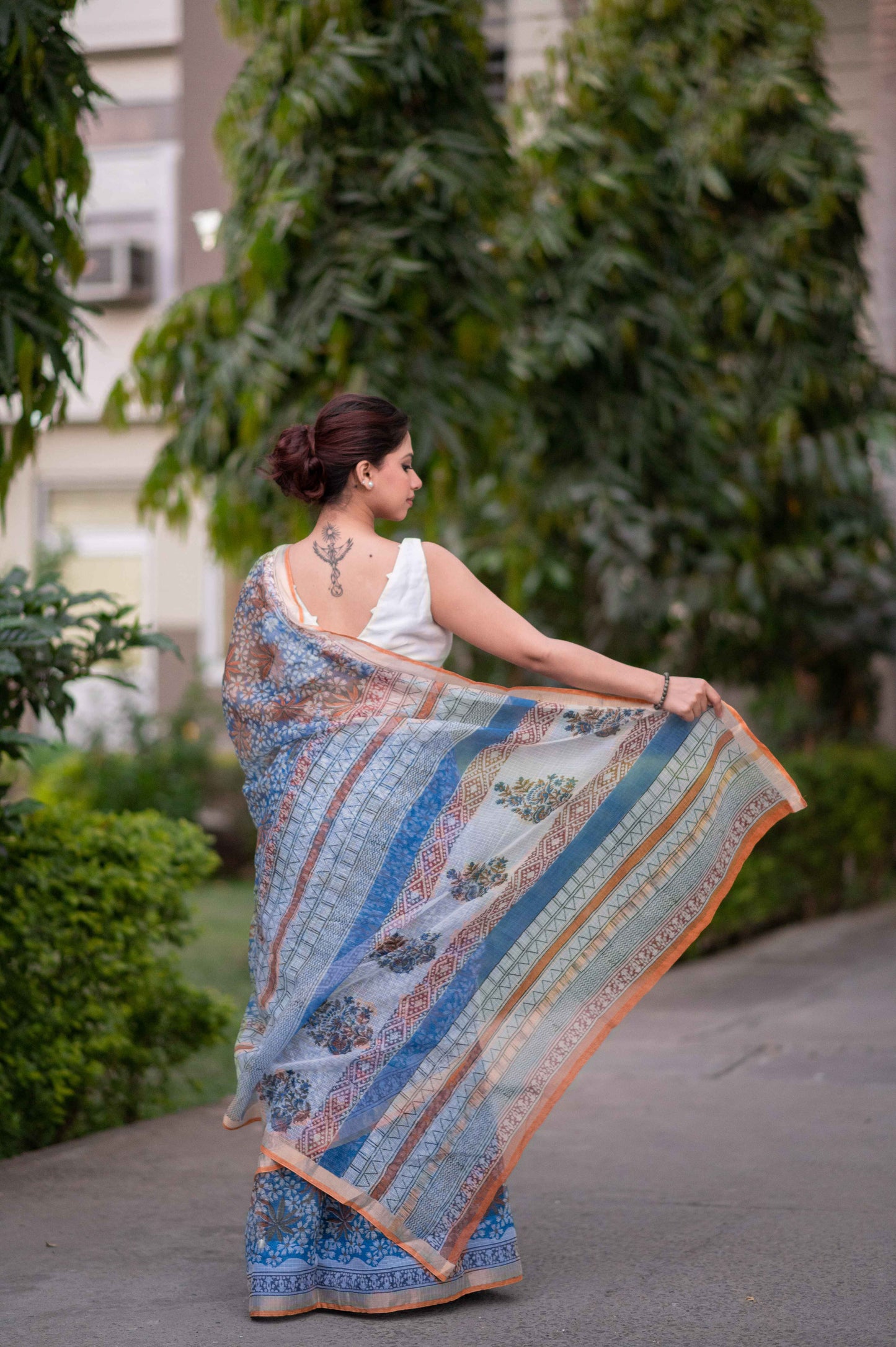 Blue Bells- Blue Block Printed Saree