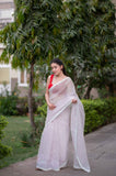 Blush - White Kota Doria Saree