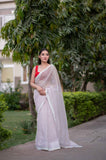 Blush - White Kota Doria Saree