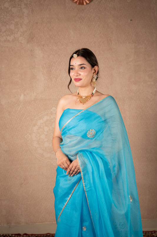 Bhavyata- Sky Blue Gota Jaal Saree