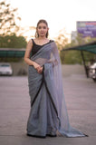 Charcoal Chic- Grey Dotted Kota Doria Saree