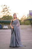 Charcoal Chic- Grey Dotted Kota Doria Saree