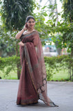 Cherry Charm- Red Ajrakh Kota Doria Saree