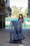 Chitrangada- Indigo Dabu Maheshwari Silk Saree