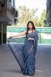 Chitrangada- Indigo Dabu Maheshwari Silk Saree