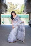 Cloud Bliss - White Kota Doria Saree