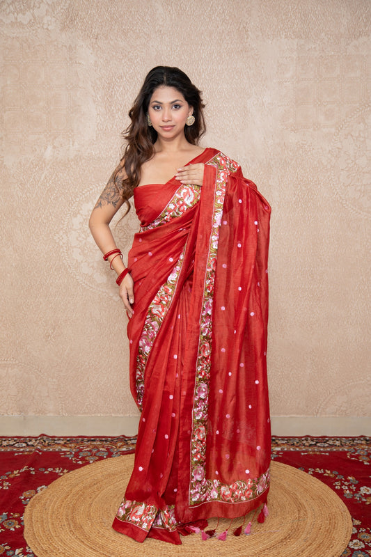 Chandrika- Red Floral Silk Saree