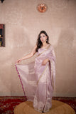 Charu- Lavender Zari Linen Saree