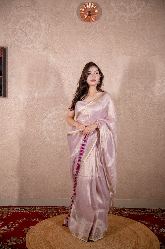 Charu- Lavender Zari Linen Saree