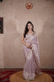 Charu- Lavender Zari Linen Saree